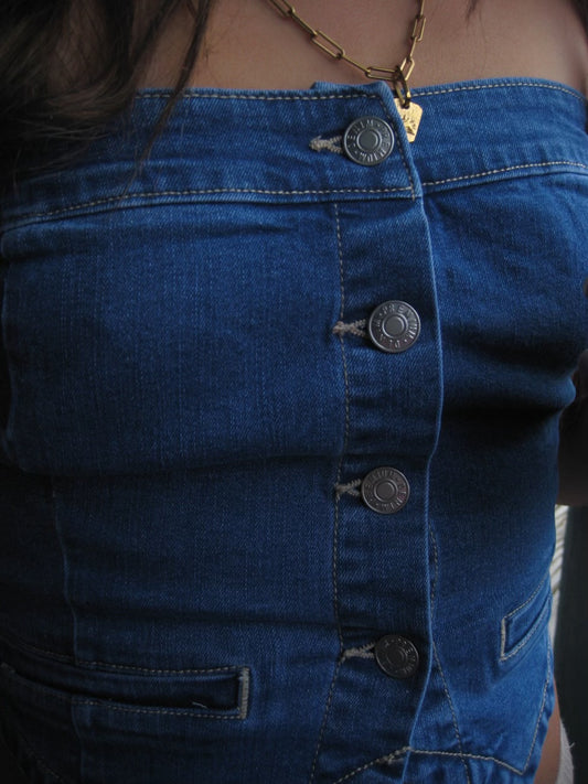 BUTTON FRONT CROP DENIM TUBE