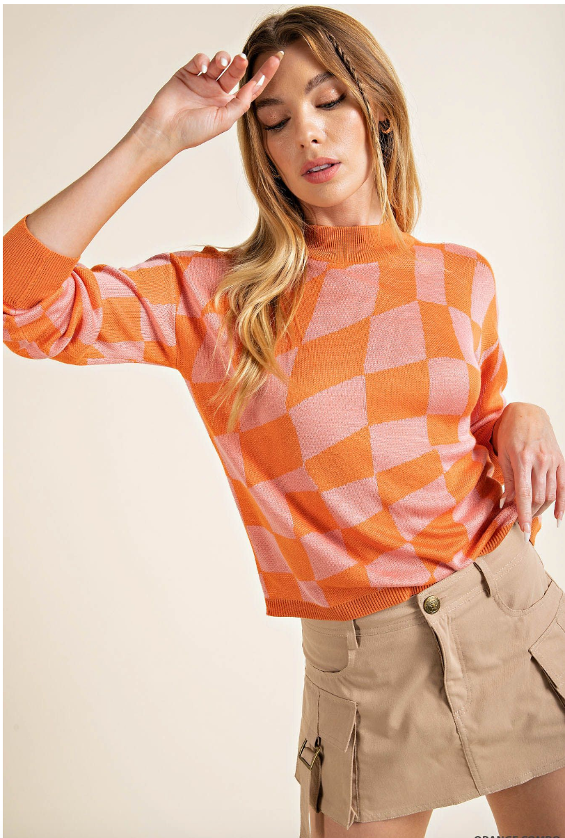 LIGHT WEIGHT CHECKERED SWEATER CROPPED